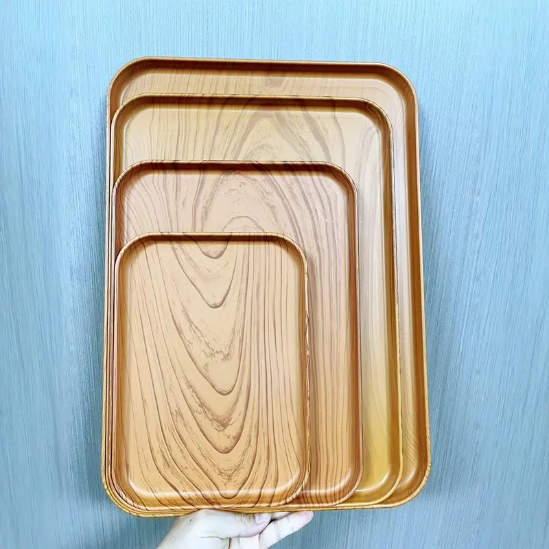 Imitation wood grain tray-square-37.7 * 26.7cm-wood color-pp