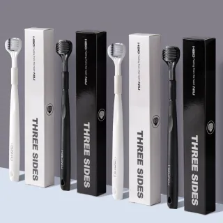 Three-headed soft bristle toothbrush-black-pp-1