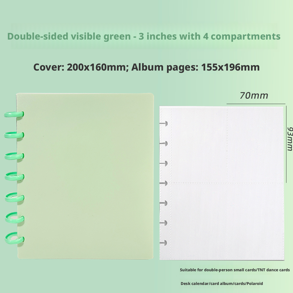 Mushroom button card book-3 inches, 4 squares, 120 card spots-green-pp-1 piece
