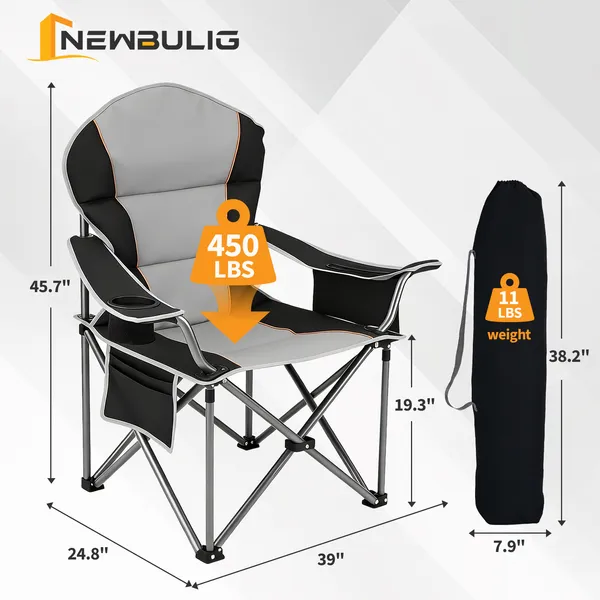 Oversized Camping Folding Chair, Heavy Duty Padded Chair With Cup Holder... 3