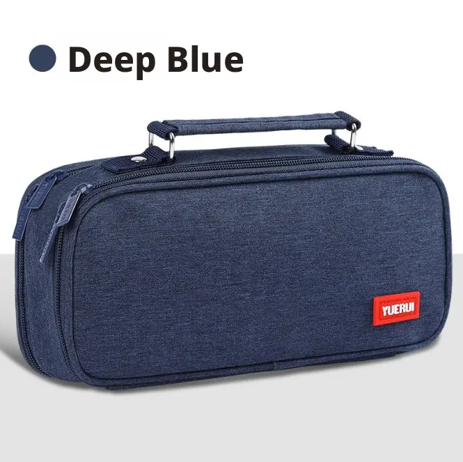 Double zipper five-layer pencil case-large capacity-dark blue-Oxford
