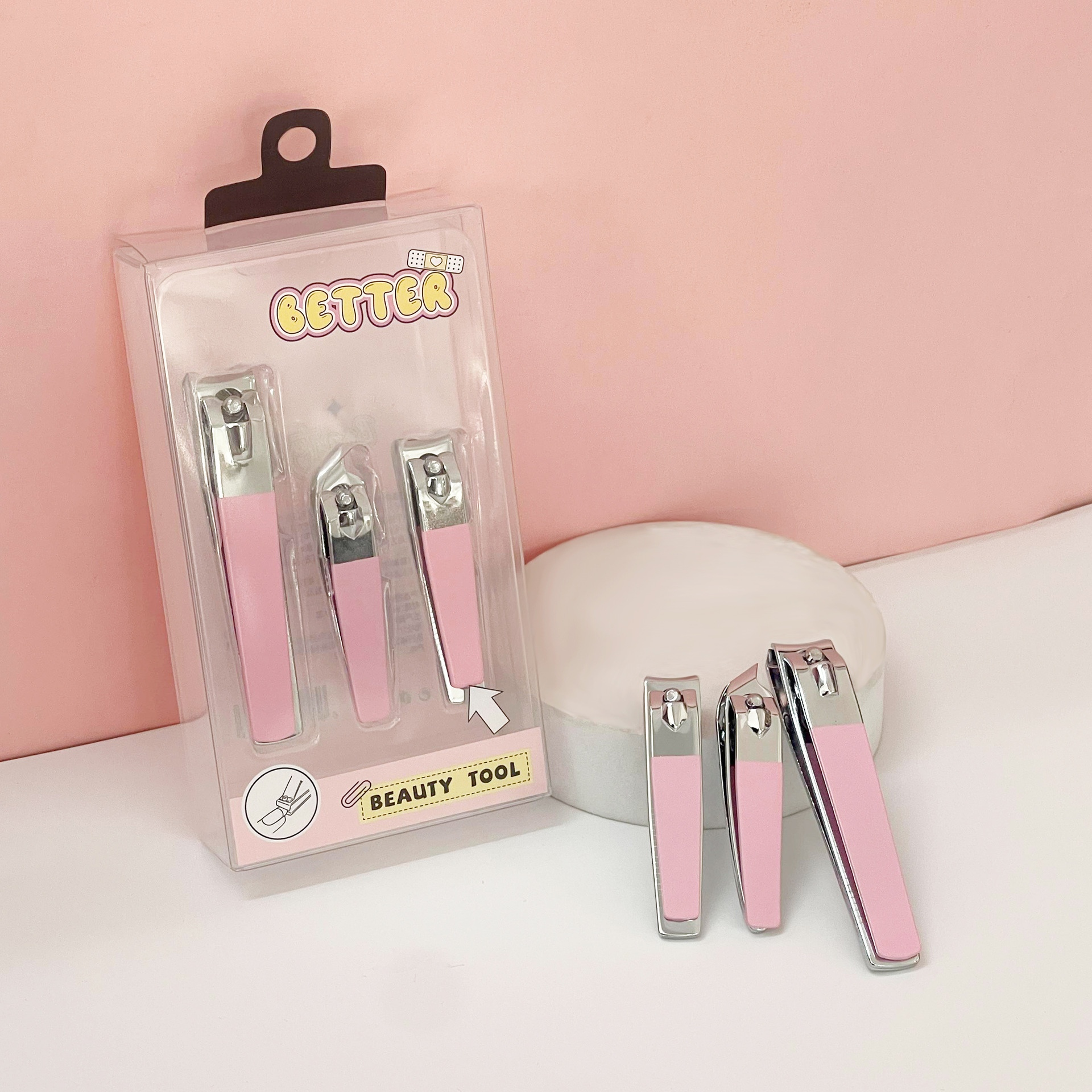 Nail clipper set-three-piece set-pink model-304 stainless steel-1 set