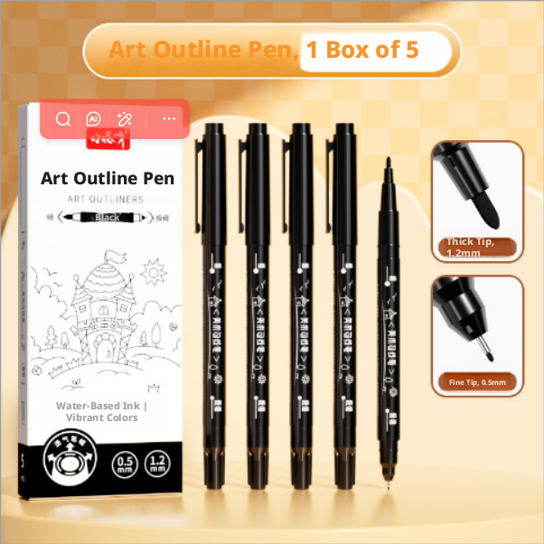 Art Hook Pen-Double-Ended Model-Black-5 pcs-1 box