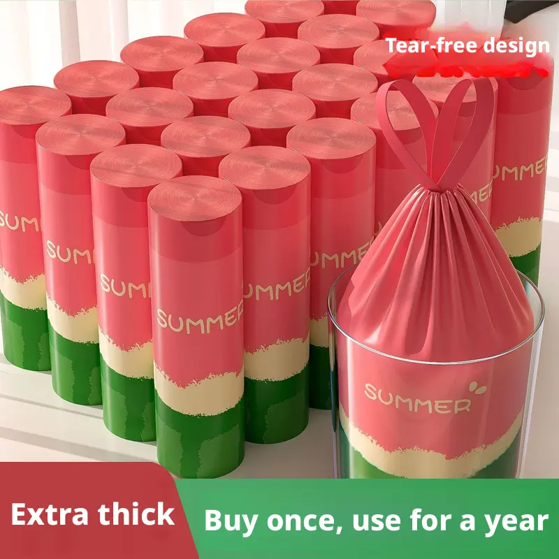 Tear-free drawstring garbage bag-Watermelon model-pink-PE- -1 roll