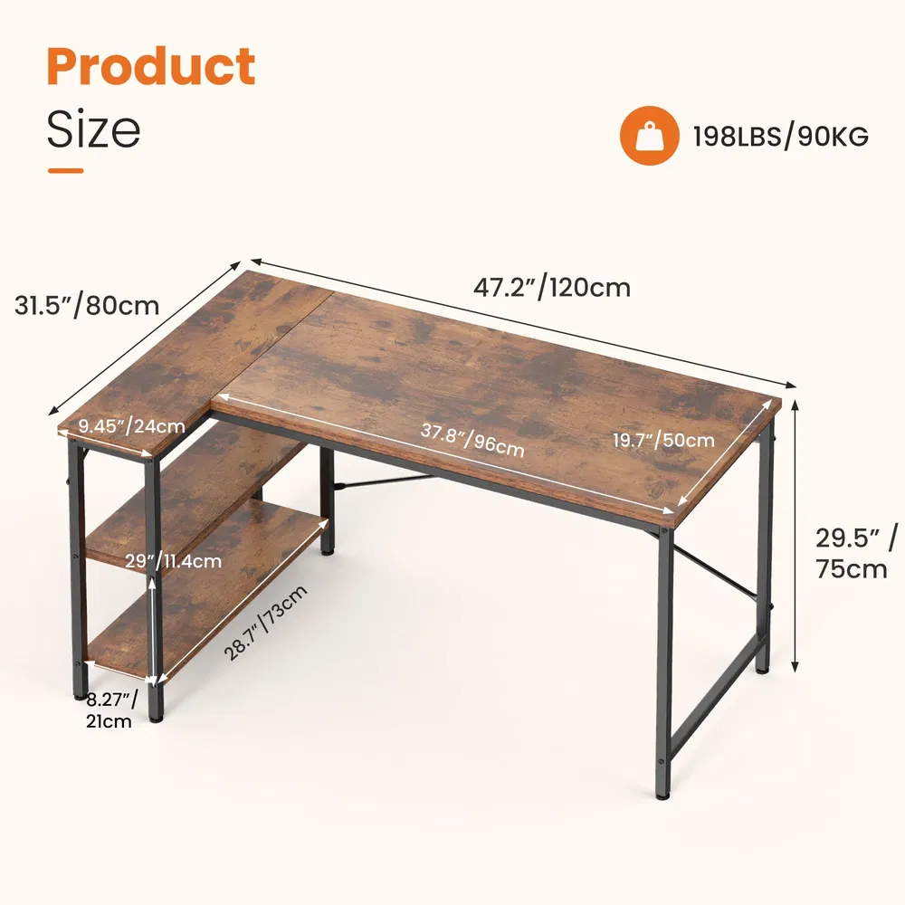 L-shaped Office Desk, 39-55inch Computer Desk, Writing Work Desk With... 9