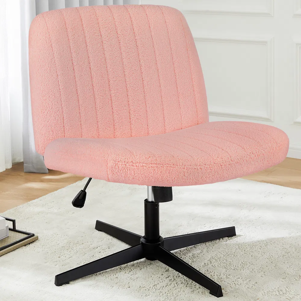 Cross Legged Office Living Room Rocking Gaming Chair Armless Wide Desk Adjustable Swivel Fabric Task Vanity Home Office 3