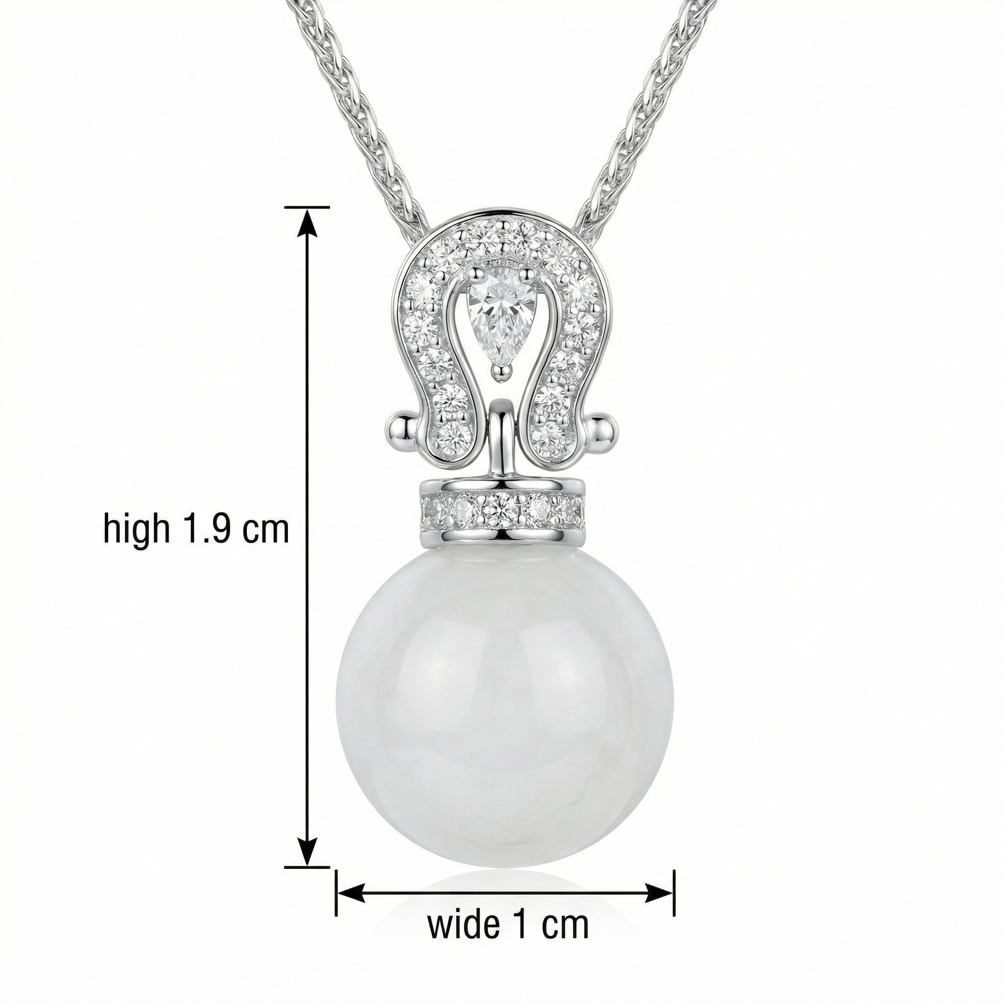 925 Sterling Silver Elegant Silver Horseshoe Pearl Necklace with Sparkling Accents 