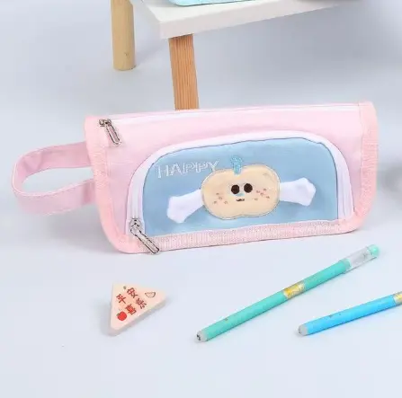 Hand-held double pencil bag-pink