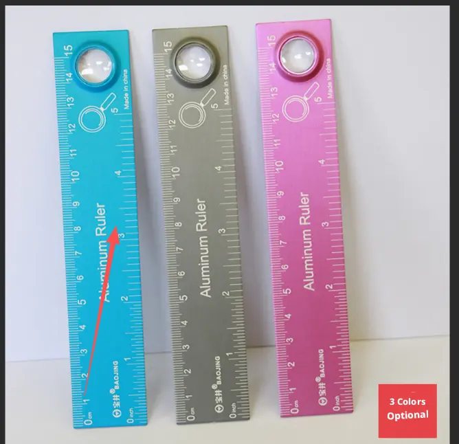 Aluminum alloy magnifying glass ruler-blue-15cm