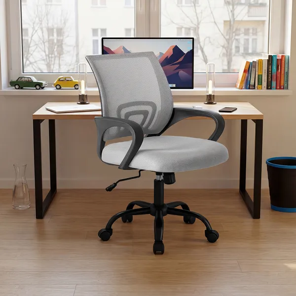 Ergonomic Office Desk Gaming Chair Mid Back With Lumbar Support Rocking Mode...