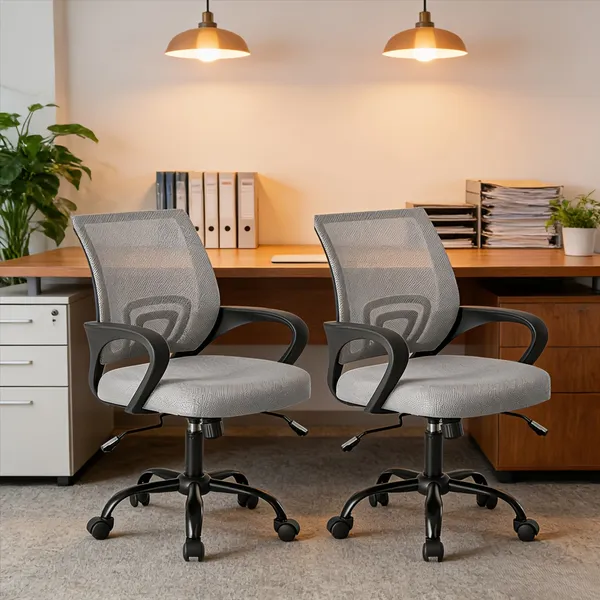 Ergonomic Office Desk Gaming Chair Mid Back With Lumbar Support Rocking Mode... 2