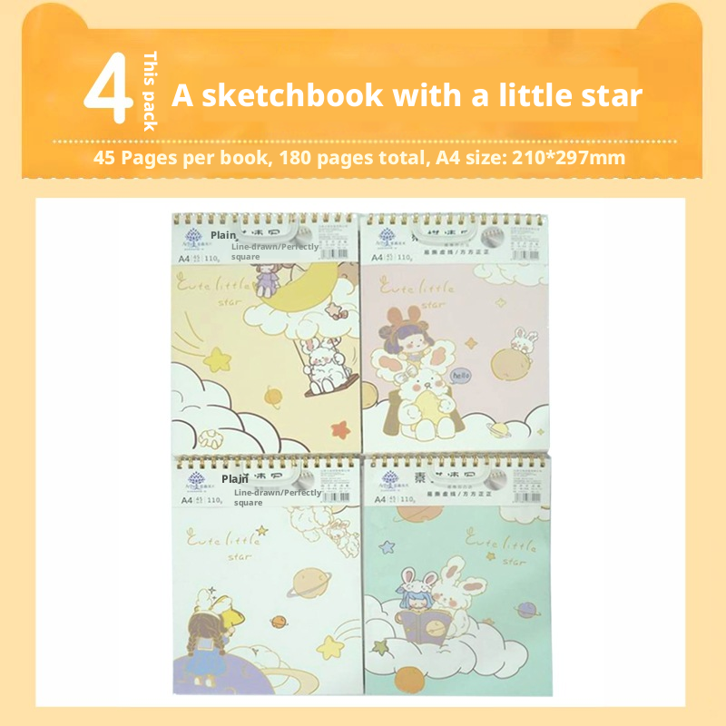 Sketch Book-Little Star Rabbit Model-Random Color-A4-45 Page-1 Book