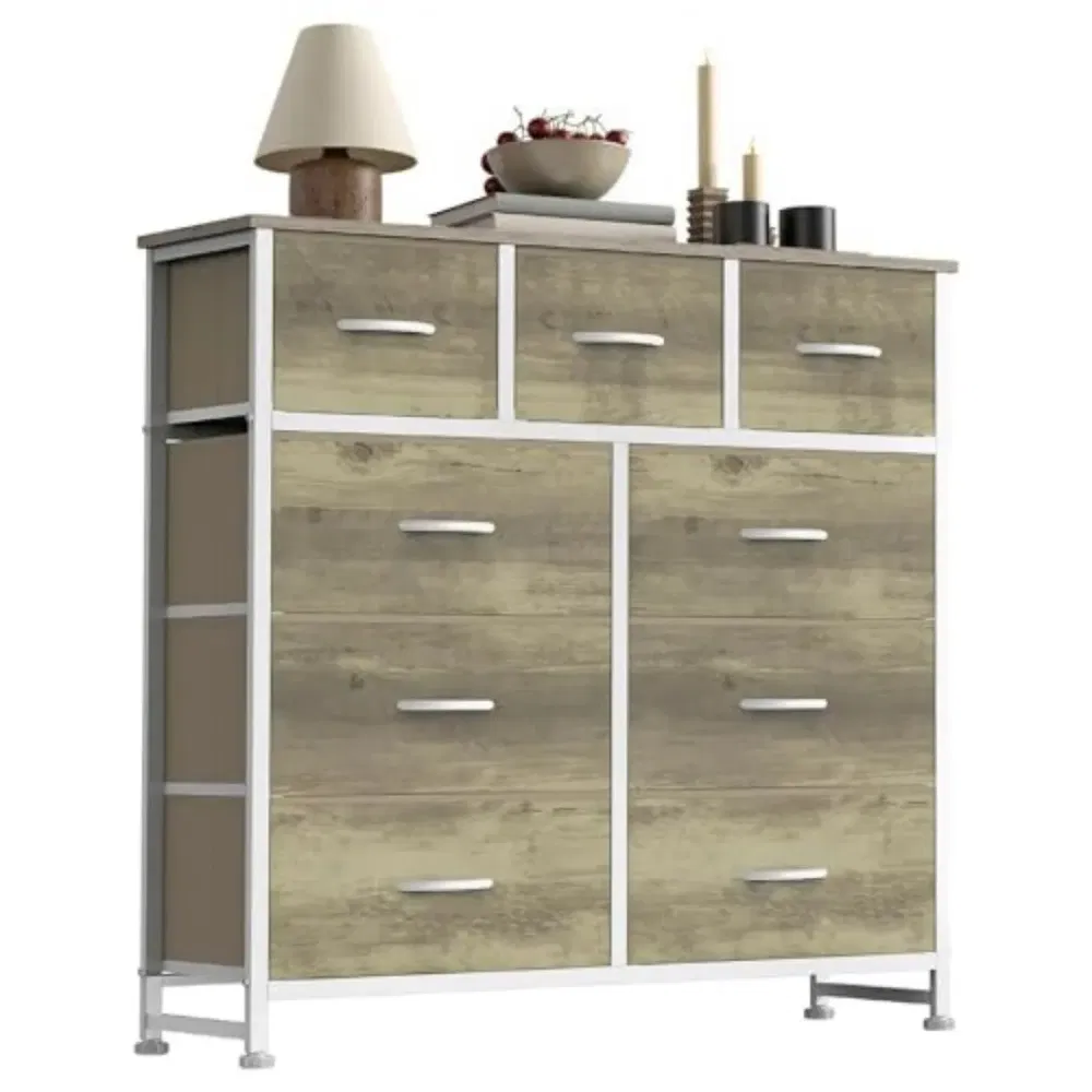 Dresser For Bedroom With 9 Fabric Storage Drawer Wardrobe Tall Chest Organizer... 8