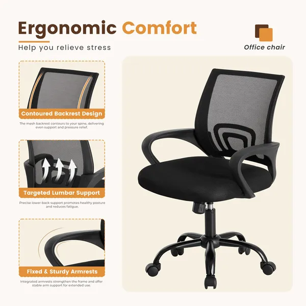 Ergonomic Office Desk Gaming Chair Mid Back With Lumbar Support Rocking Mode... 4