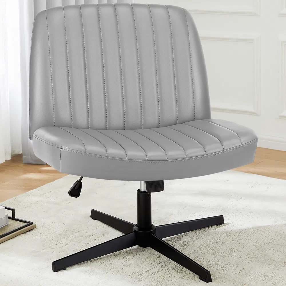 Cross Legged Office Living Room Rocking Gaming Chair Armless Wide Desk Adjustable Swivel Fabric Task Vanity Home Office 5