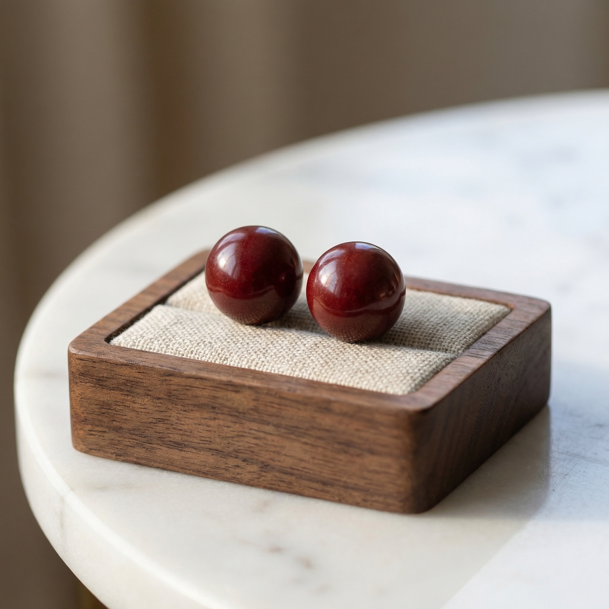Sterling Silver Dark Red Sphere Beads, picture 2 of 4