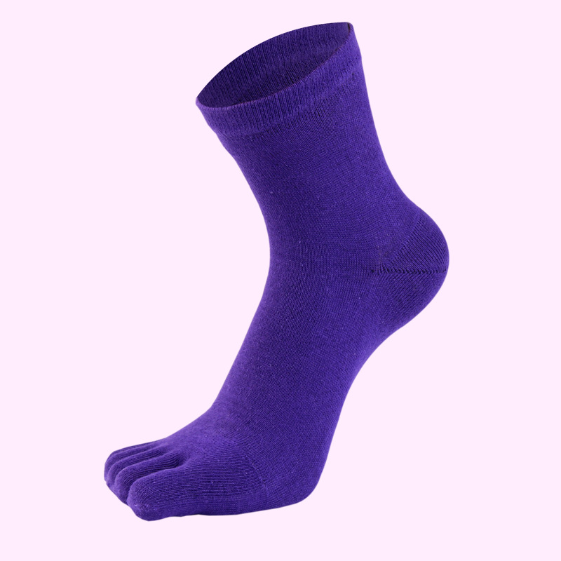 Pure color women's five-finger socks-purple-pure cotton-1 pair