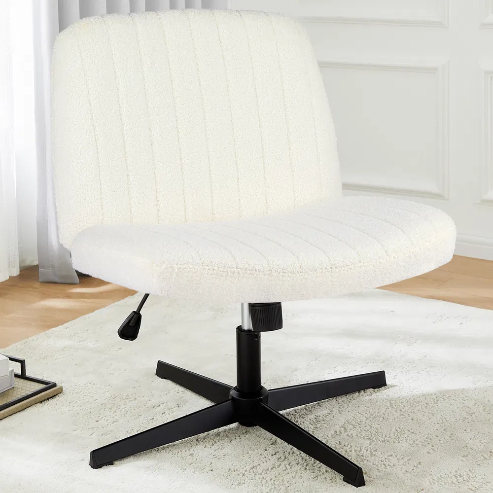 Cross Legged Office Living Room Rocking Gaming Chair Armless Wide Desk Adjustable Swivel Fabric Task Vanity Home Office 8