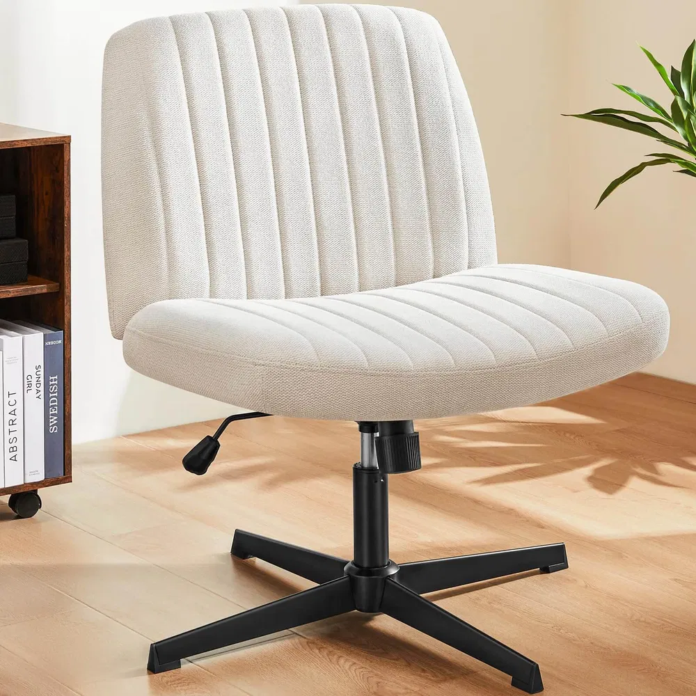 Cross Legged Office Living Room Rocking Gaming Chair Armless Wide Desk Adjustable Swivel Fabric Task Vanity Home Office 4