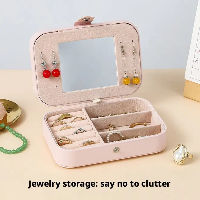 Jewelry storage box-with mirror-pink