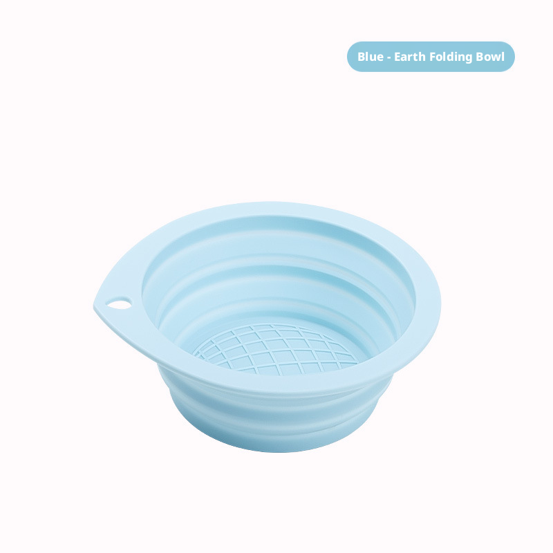 Pet earth pattern folding bowl-blue-silicone-1 piece