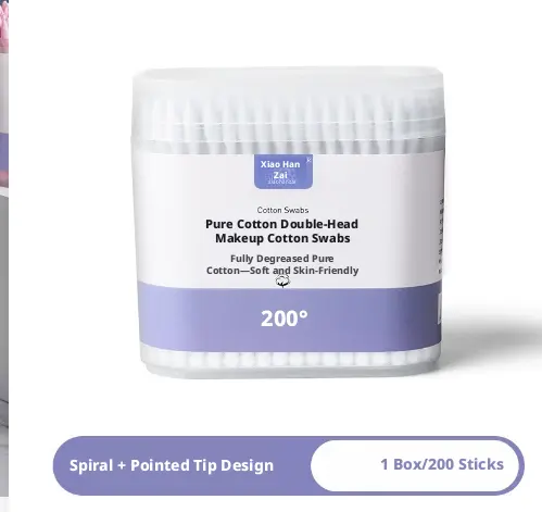 Double-ended makeup cotton swabs-spiral + pointed tip-white