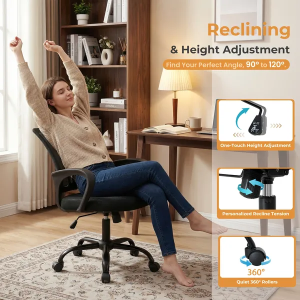 Ergonomic Office Desk Gaming Chair Mid Back With Lumbar Support Rocking Mode... 5