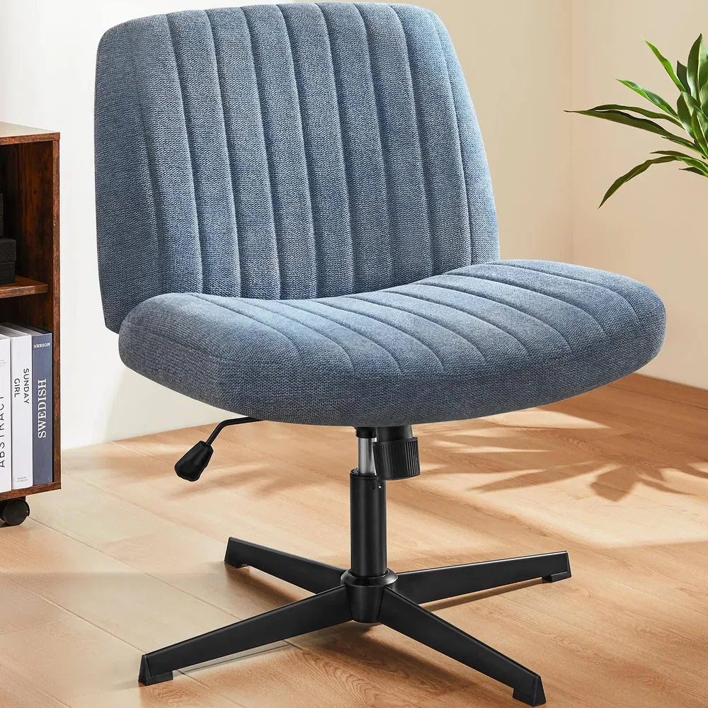 Cross Legged Office Living Room Rocking Gaming Chair Armless Wide Desk Adjustable Swivel Fabric Task Vanity Home Office 10