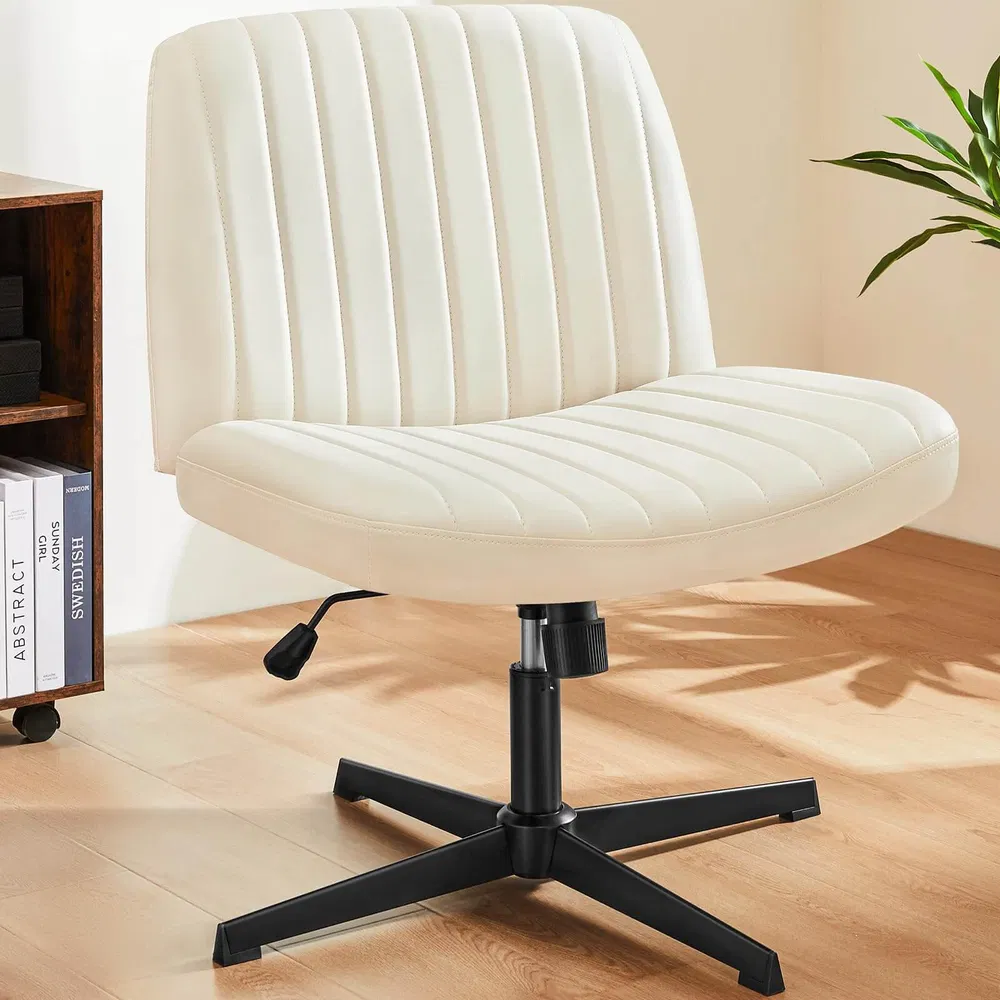 Cross Legged Office Living Room Rocking Gaming Chair Armless Wide Desk Adjustable Swivel Fabric Task Vanity Home Office 2