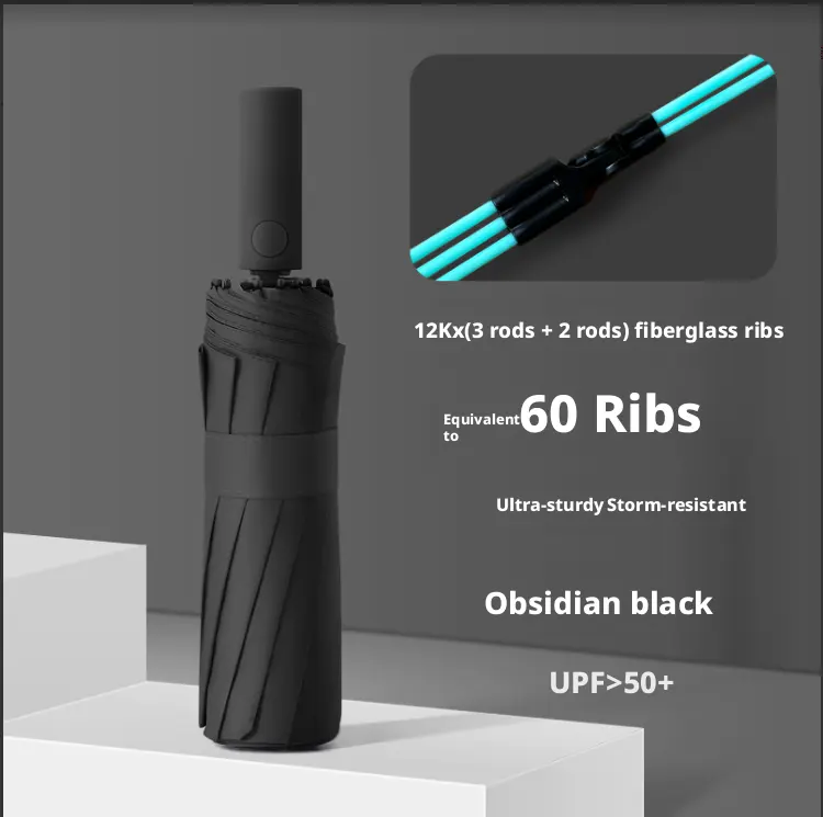 Automatic sunny umbrella-12 bones-Dream black-Polyester fiber +