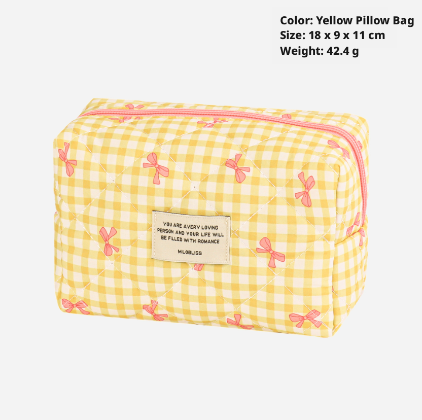 Cosmetic bag-quilted bow-yellow-17 * 9 *9cm-polyester-1 piece