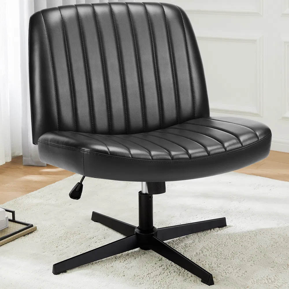 Cross Legged Office Living Room Rocking Gaming Chair Armless Wide Desk Adjustable Swivel Fabric Task Vanity Home Office image 9