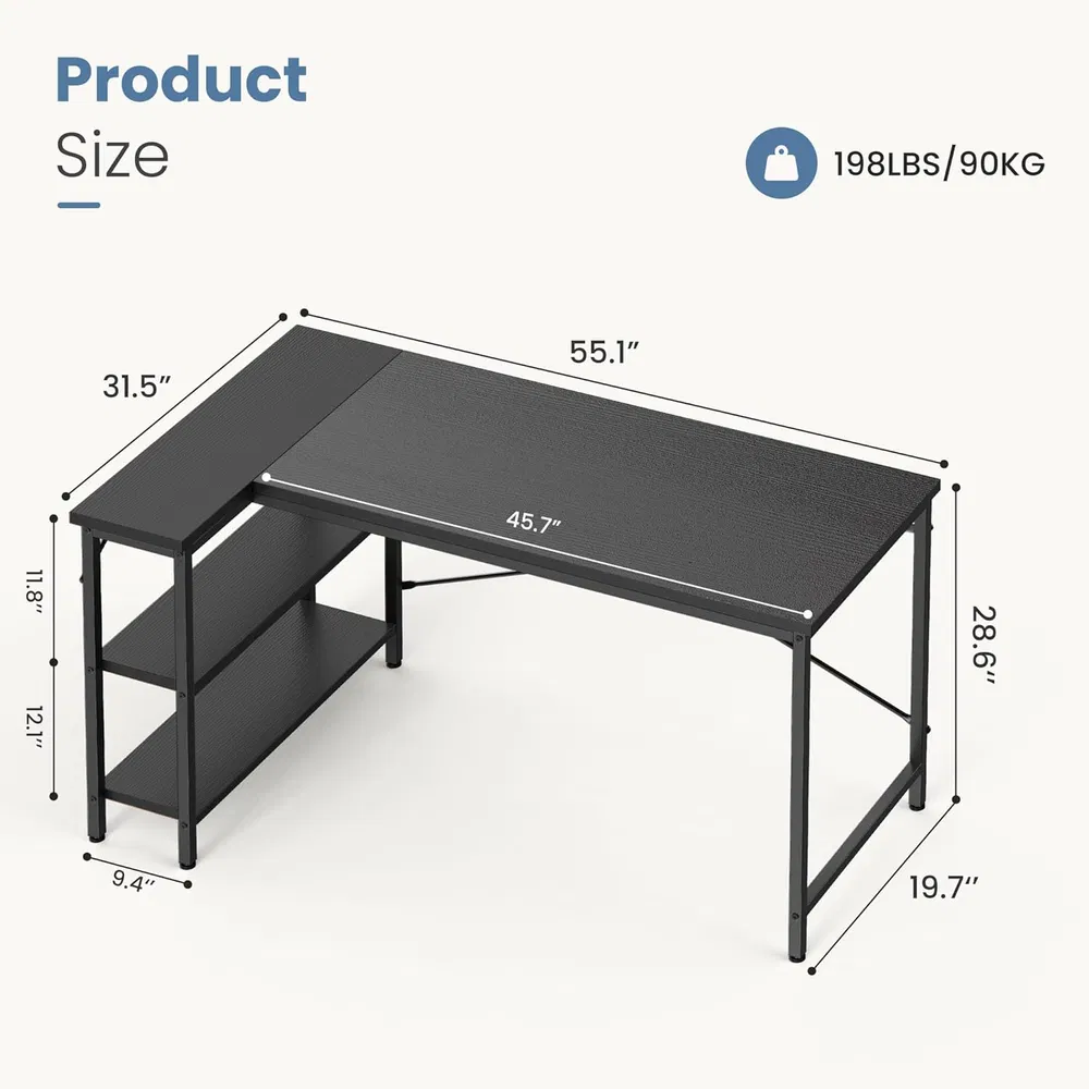 L-shaped Office Desk, 39-55inch Computer Desk, Writing Work Desk With... 10