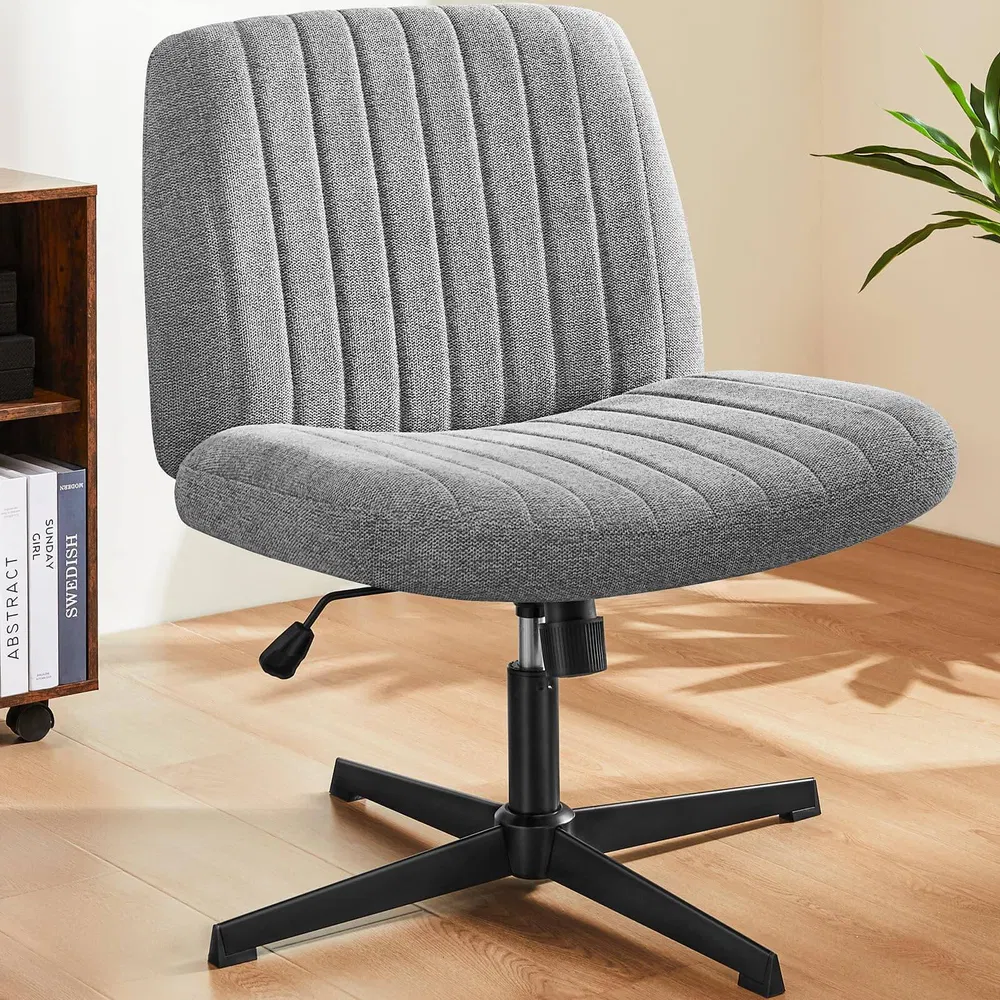 Cross Legged Office Living Room Rocking Gaming Chair Armless Wide Desk Adjustable Swivel Fabric Task Vanity Home Office 9
