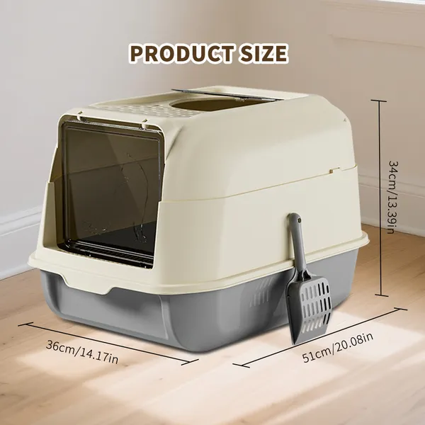 Extra Large Dual-Entry Cat Litter Box, Convertible Open&Enclosed, Gray, Odor... 2