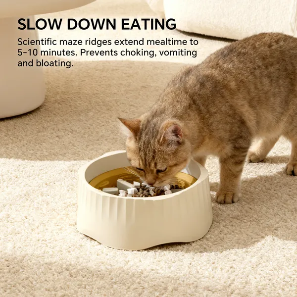 2-in-1 Dual Mode Large Plastic Cat Slow Feeder Bowl, Switchable Fast&Slow Feed 2