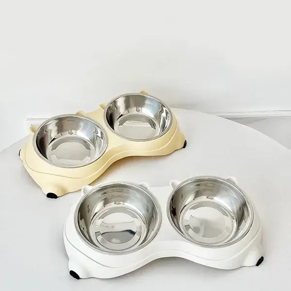 Macaron Pink-Dual Stainless Steel Pet Bowls, 600ml Each, Non-Slip, Dishwasher Safe For Small-Medium Pets