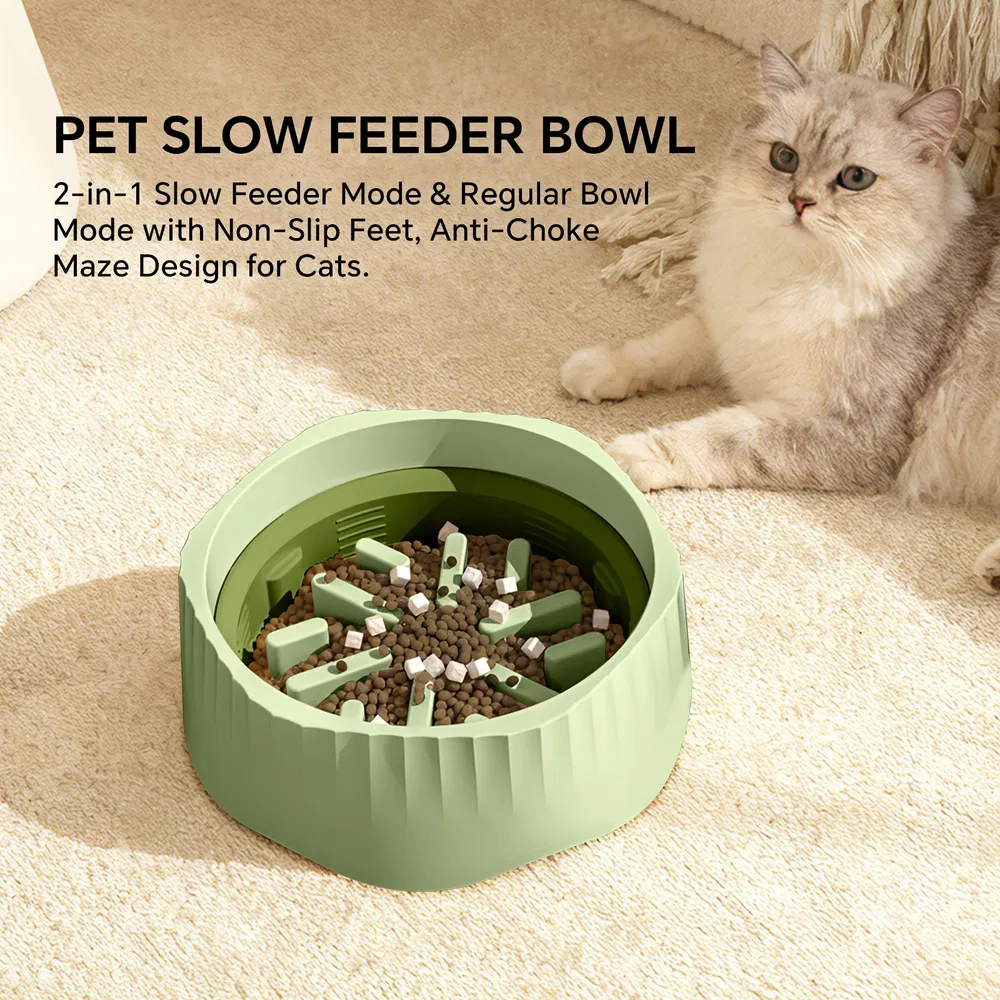 2-in-1 Dual Mode Large Plastic Cat Slow Feeder Bowl, Switchable Fast&Slow Feed 7