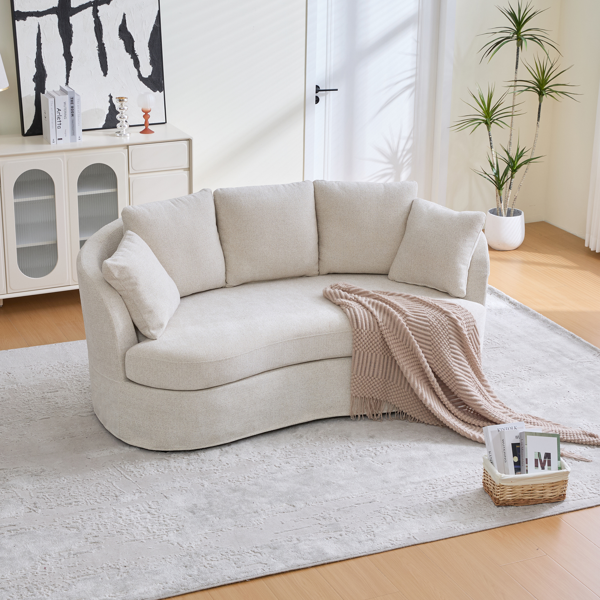 73.82  Wide Curved Sofa, Modern Luxury Plush Chenille Extra-Deep Seat, 4 Removable Cushions, Suitable For Small Spaces, Living Rooms, Bedrooms,Beige