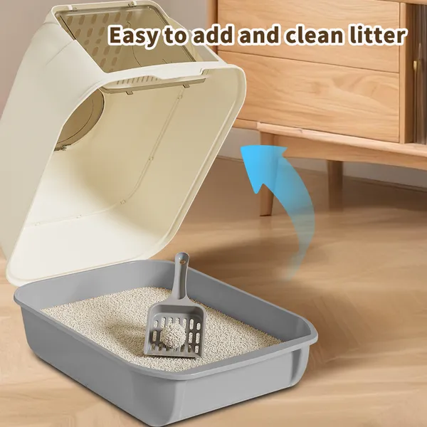 Extra Large Dual-Entry Cat Litter Box, Convertible Open&Enclosed, Gray, Odor... 3