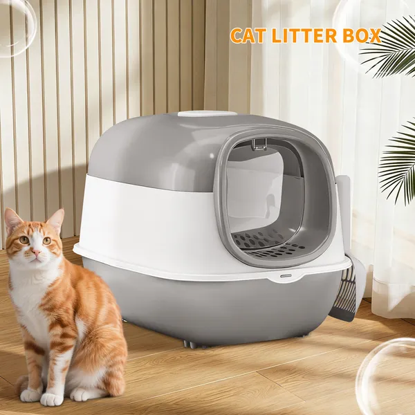 Modern Enclosed Cat Litter Box With Built-In Scoop Storage, Lightweight, Fits...