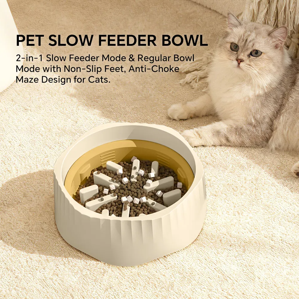 2-in-1 Dual Mode Large Plastic Cat Slow Feeder Bowl, Switchable Fast&Slow Feed 6