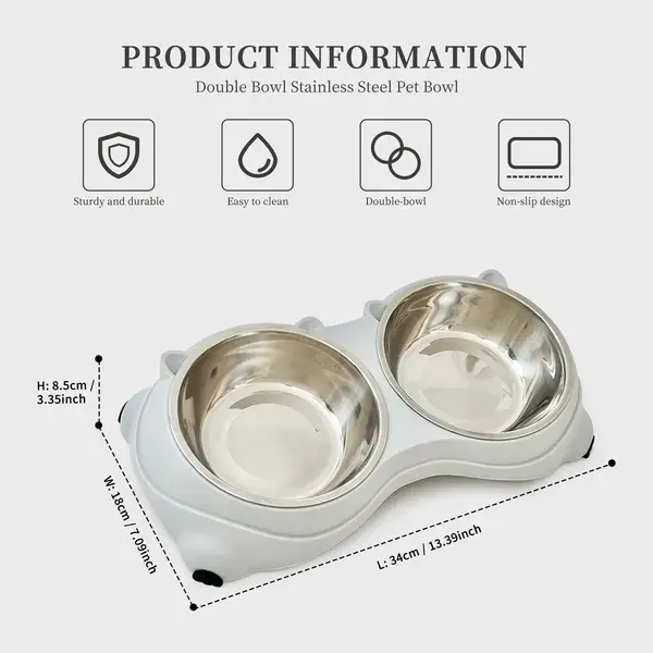 Macaron Pink-Dual Stainless Steel Pet Bowls, 600ml