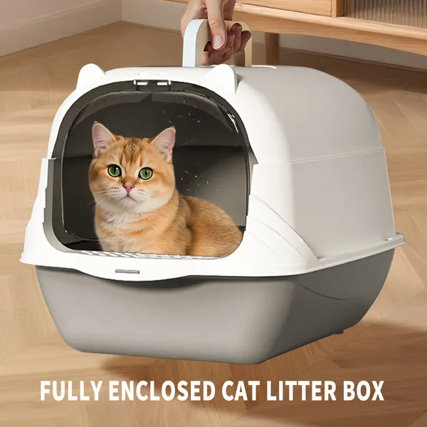 2026 Top Rated Fully Enclosed Cat Litter Box, Gray - Odor-Locking, Portable...