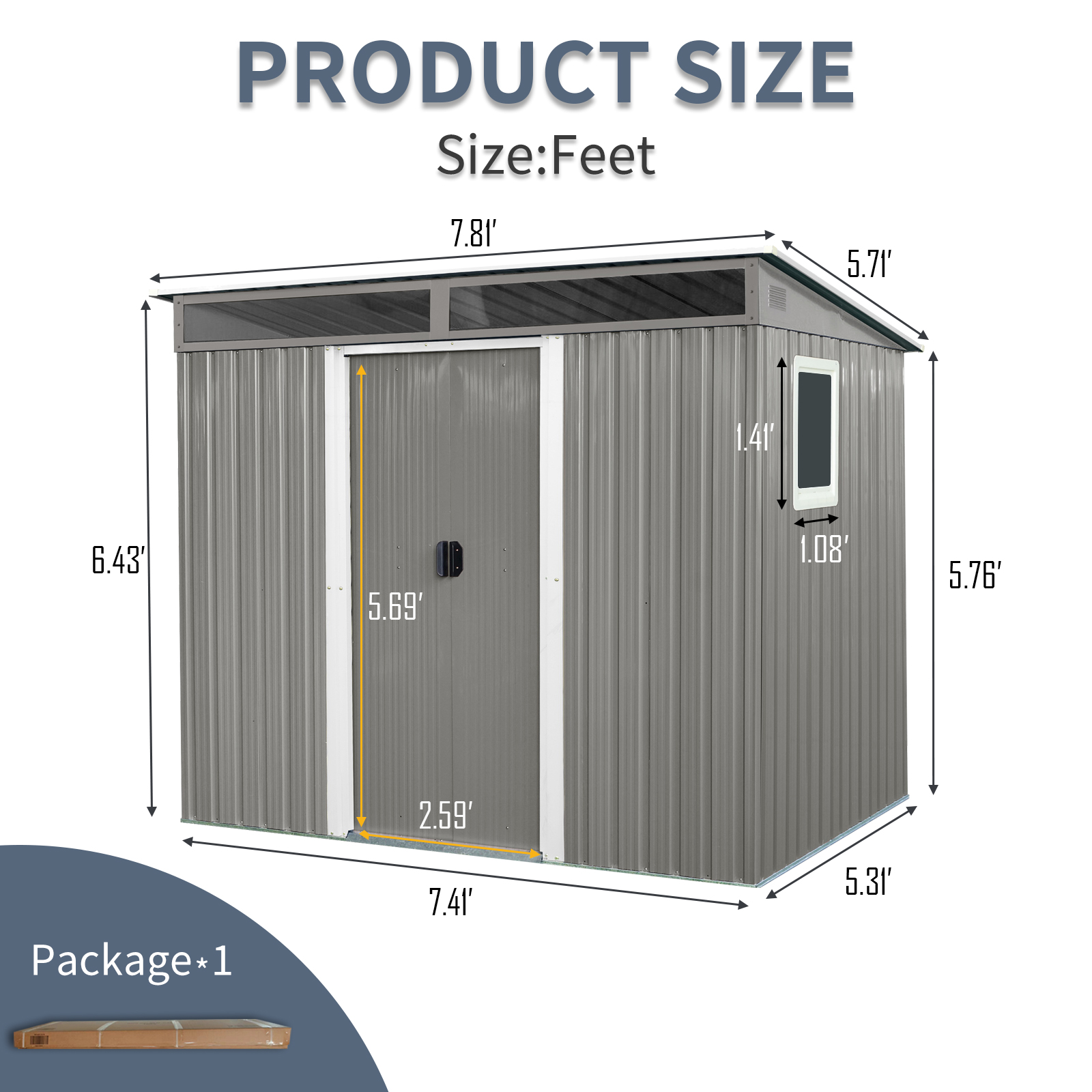 8 Ft X 6 Ft Outdoor Metal Storage Shed With Window,Transparent Plate And Lockable Sliding Door For Garden, Lawn
