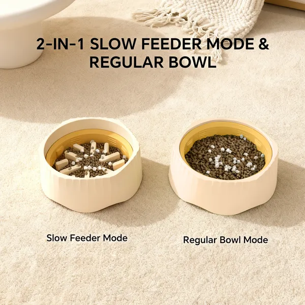 2-in-1 Dual Mode Large Plastic Cat Slow Feeder Bowl, Switchable Fast&Slow Feed 4
