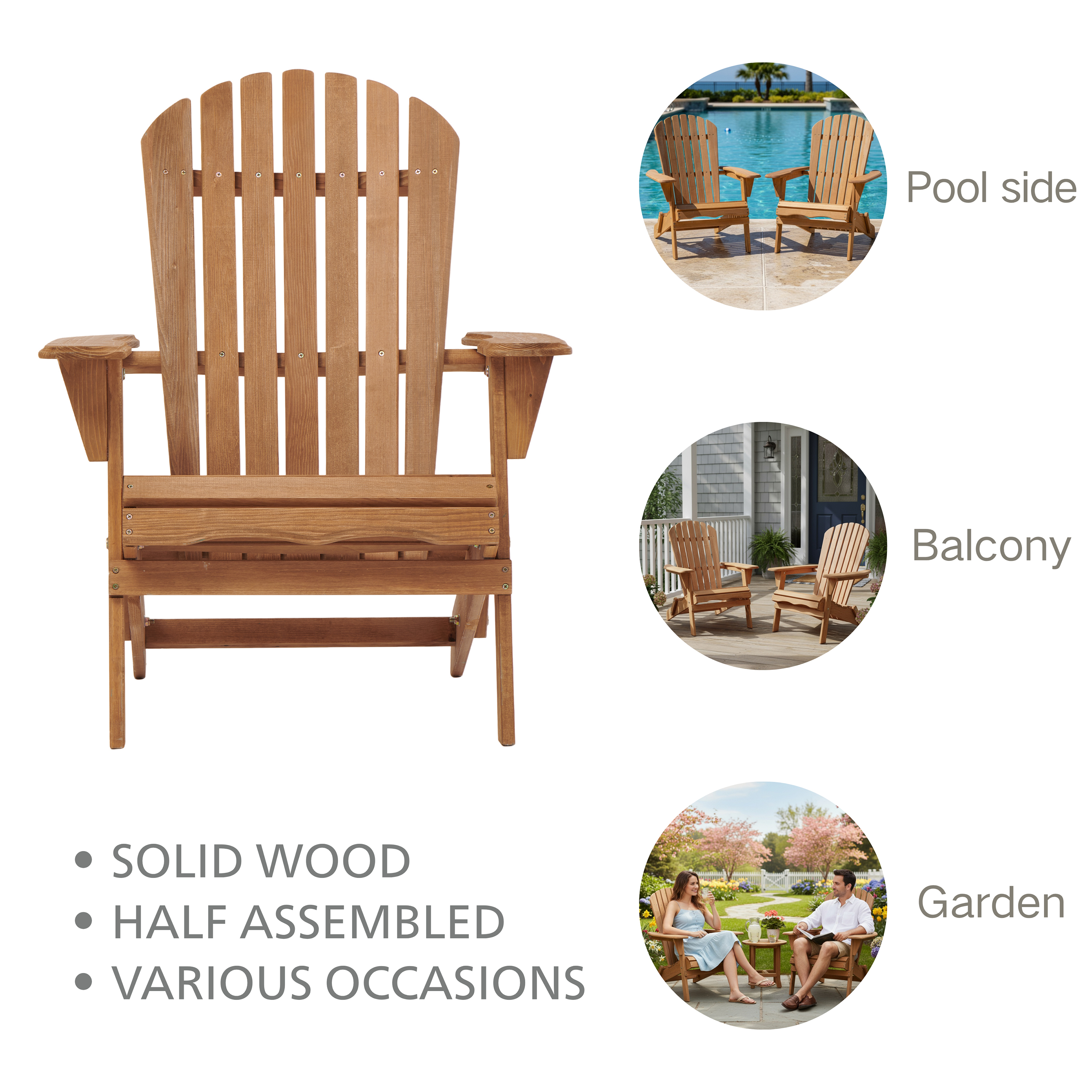Wooden Folding Adirondack Chair Set, picture 3 of 5