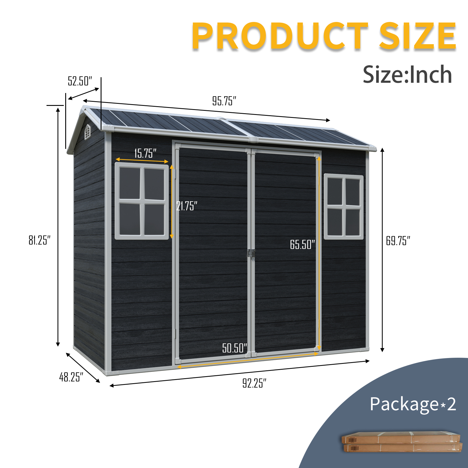 8 Ft X 4 Ft Outdoor Storage Shed With Two-Window And Double-Door, Plastic Shed With Floor For Gargen,Patio,Yard,Lawn,Black