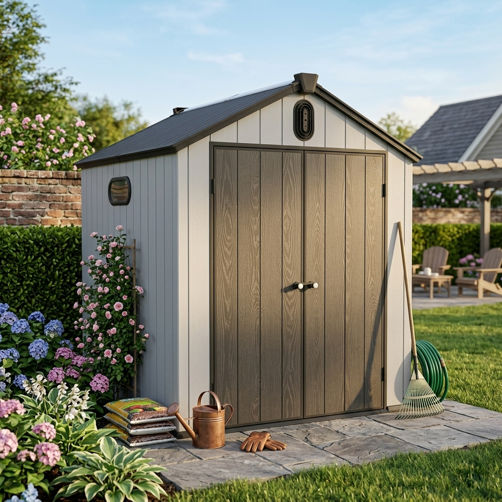 6x8ft Resin Plastic Storage Shed For B Ackyard Garden Big Spire Tool Storage