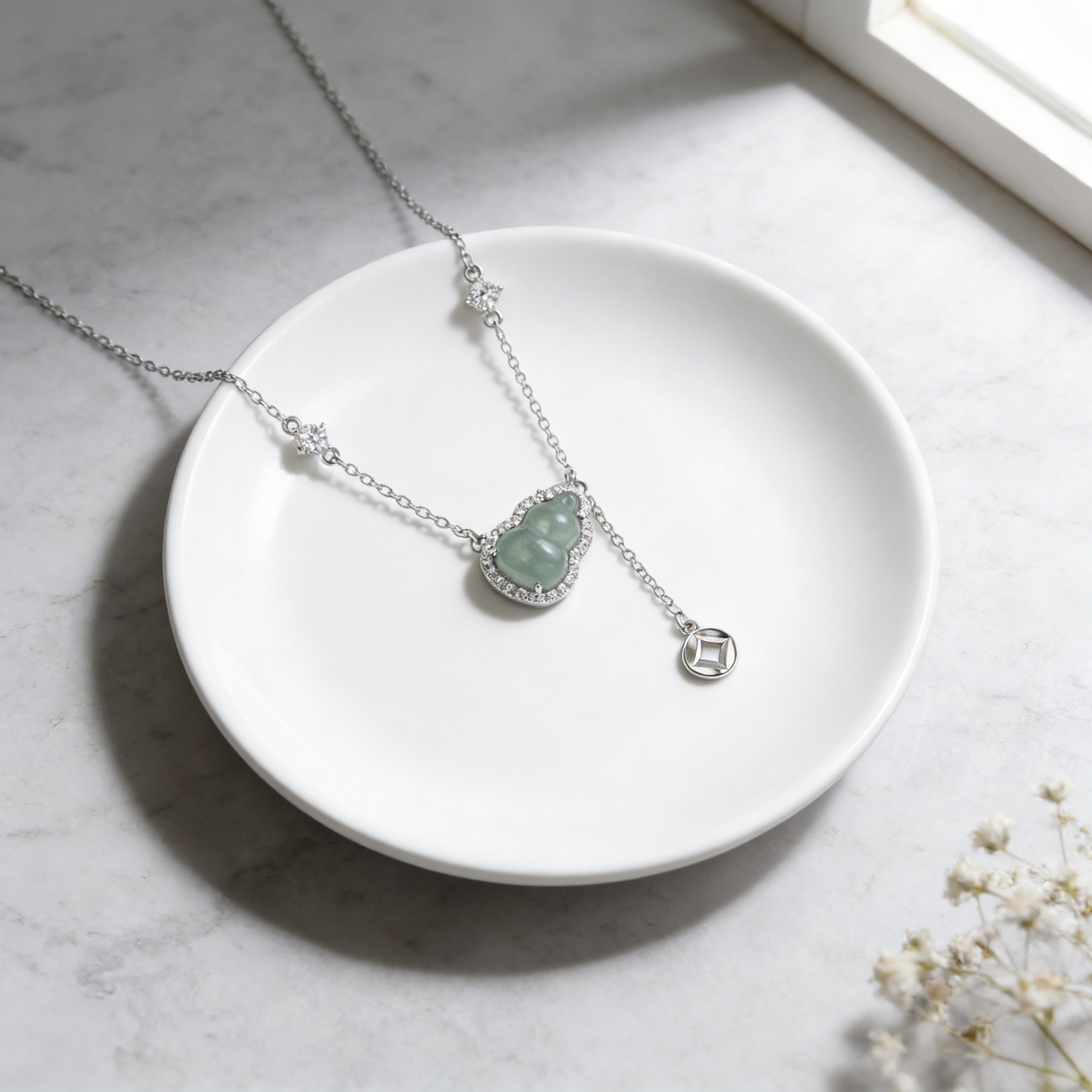 Sterling Silver Jade Gourd Necklace, picture 3 of 3